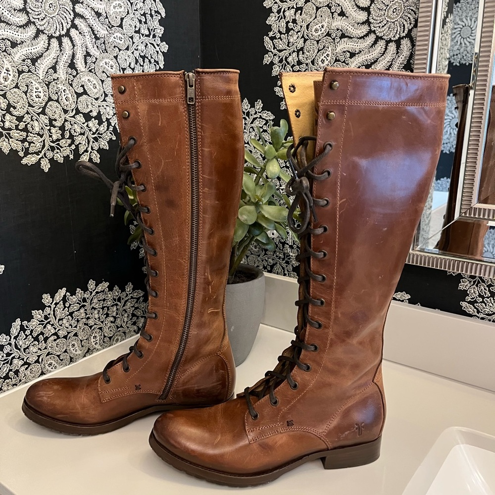 Frye Melissa Tall Brown Leather Lace Up Knee High
Equestrian Vintage Riding Boot